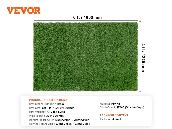 SucceBuy Artificial Grass Rug Turf Outdoor Mat Patio