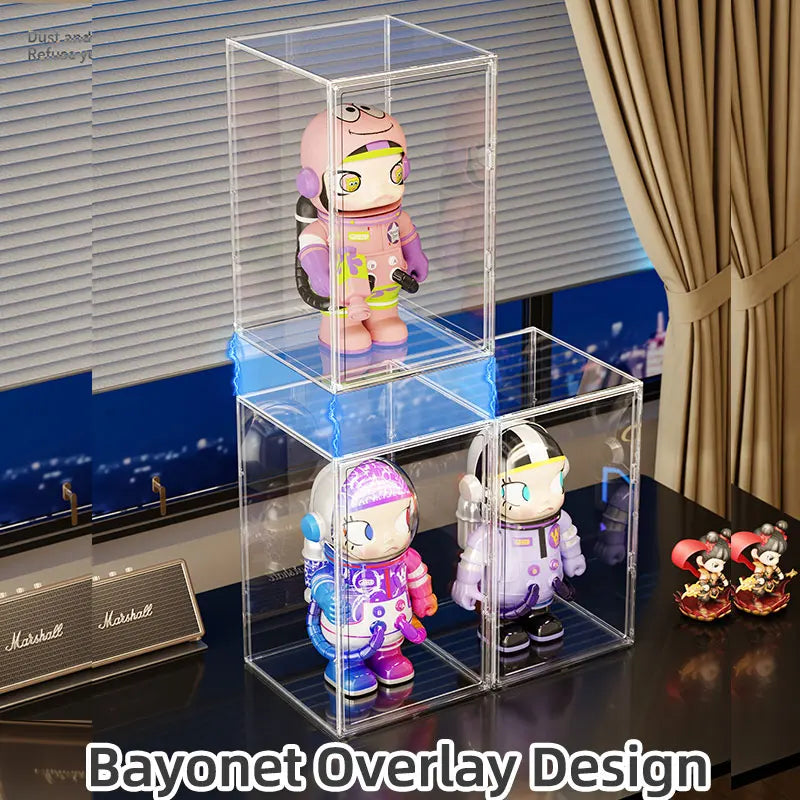 60x35x30cm Large Clear Stackable Storage Box with Magnetic Door for Helmets, Collectibles, Books, Shoes, Home Display Cabinet