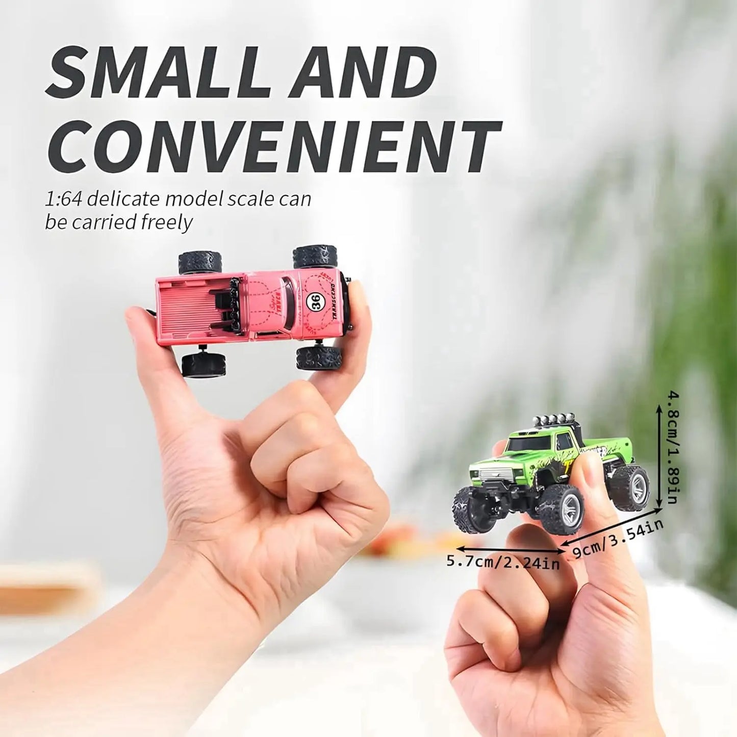 Mini Rc Truck, 1:64 Scale Monster Truck Remote Control Car With Lights，Mini Monster Truck ，Speed/Steering Adjustable