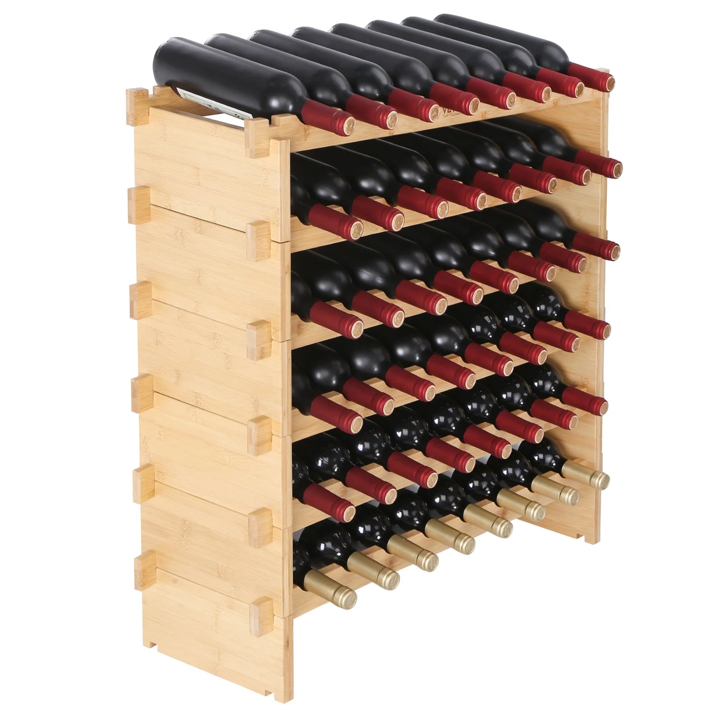 SucceBuy Bamboo Stackable Wine Rack 8 Tier Free Standing Storage
