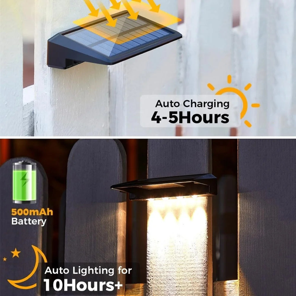2 Pack Solar Fence Lights,Wall Lights Outdoor,IP44 Waterproof Fence Solar Lights Outdoor for Backyard,Wall,Deck,Porch,Step