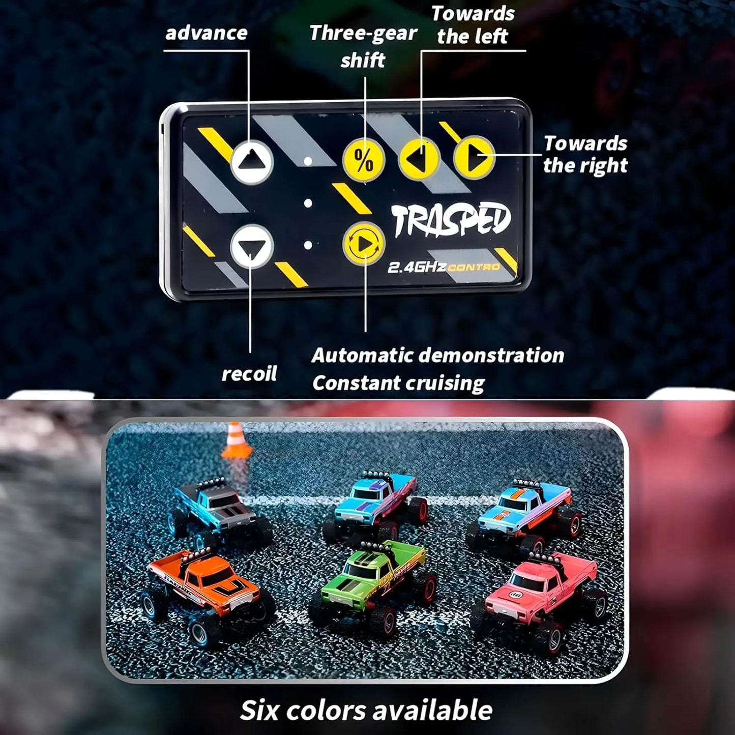 Mini Rc Truck, 1:64 Scale Monster Truck Remote Control Car With Lights，Mini Monster Truck ，Speed/Steering Adjustable