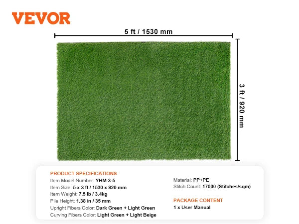 SucceBuy Artificial Grass Rug Turf Outdoor Mat Patio