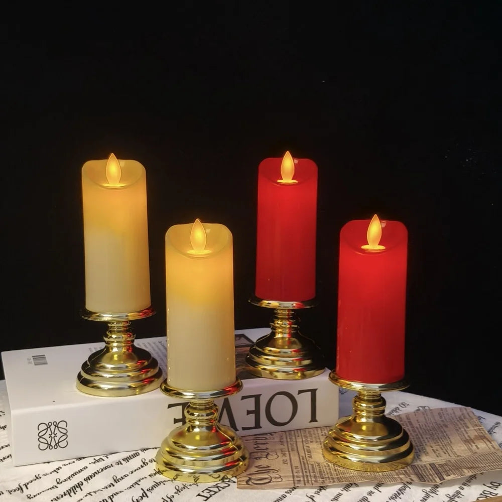 Led Candle With Flickering Flame,Electronic Candlelight For Buddha,Home Buddhist Religious Items For Prayer Sacrifice,Red White