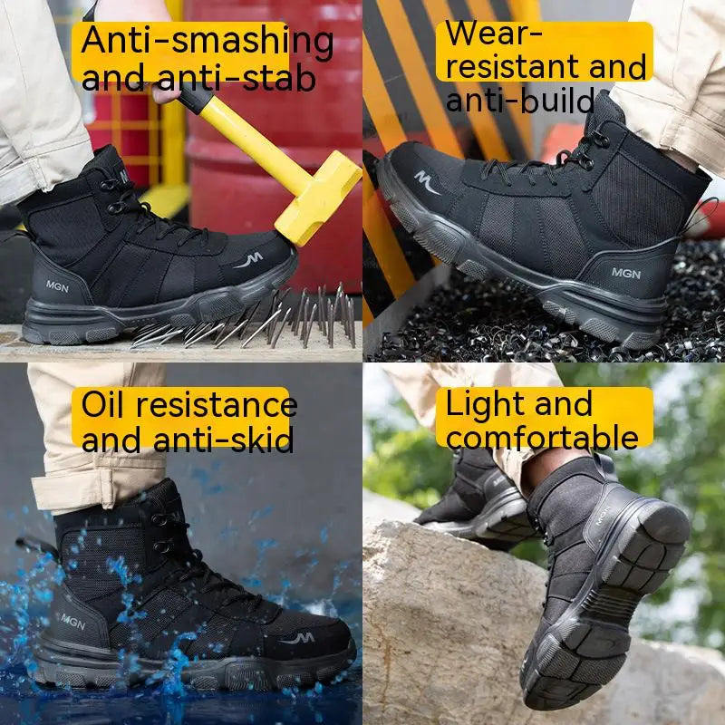Safety Shoes Steel Toe Boots for Men Slip Resistant Work Sneakers Anti-Puncture Anti-smash Work Shoes Lace Up Hiking Boots